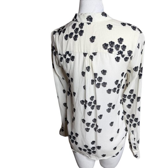 ALC FALLING IRIS  long sleeve silk top small white black flowers - Picture 5 of 8